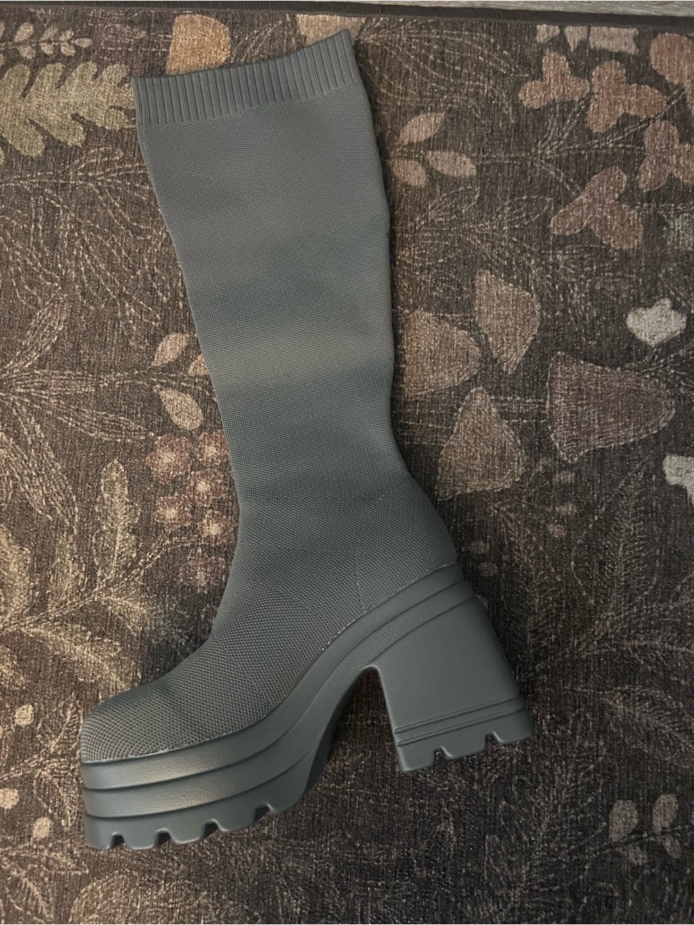 Knee-High Chunky Platform Sock Boot in Gray